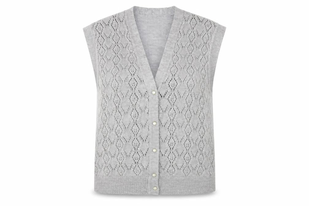 BHS Women Grey Size 18 Sleeveless V-Neck Knit Button Cardigan Vest