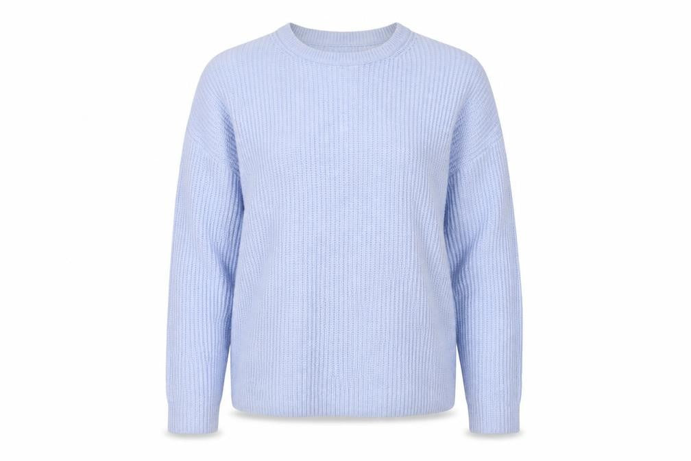 Marks and Spencer Women Blue L Rib Knit Crew Neck Jumper