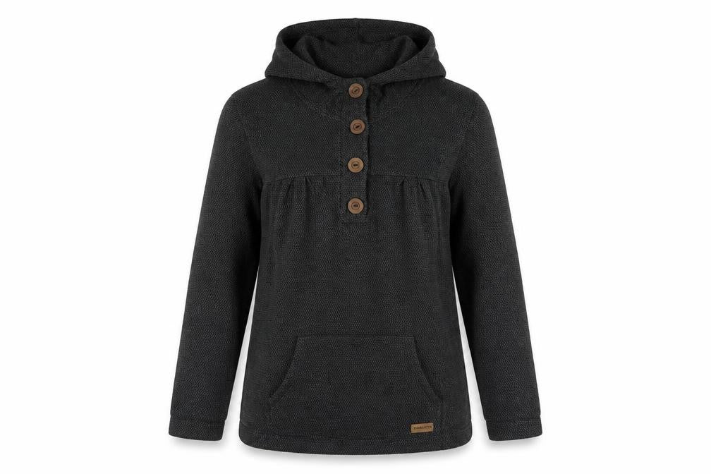 Front view of Avacucho Women’s Grey M Hooded Button Pullover Tunic Hoodie