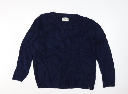 Weird Fish Men’s Navy 2XL Cable-Knit Crew Neck Cotton Blend Jumper
