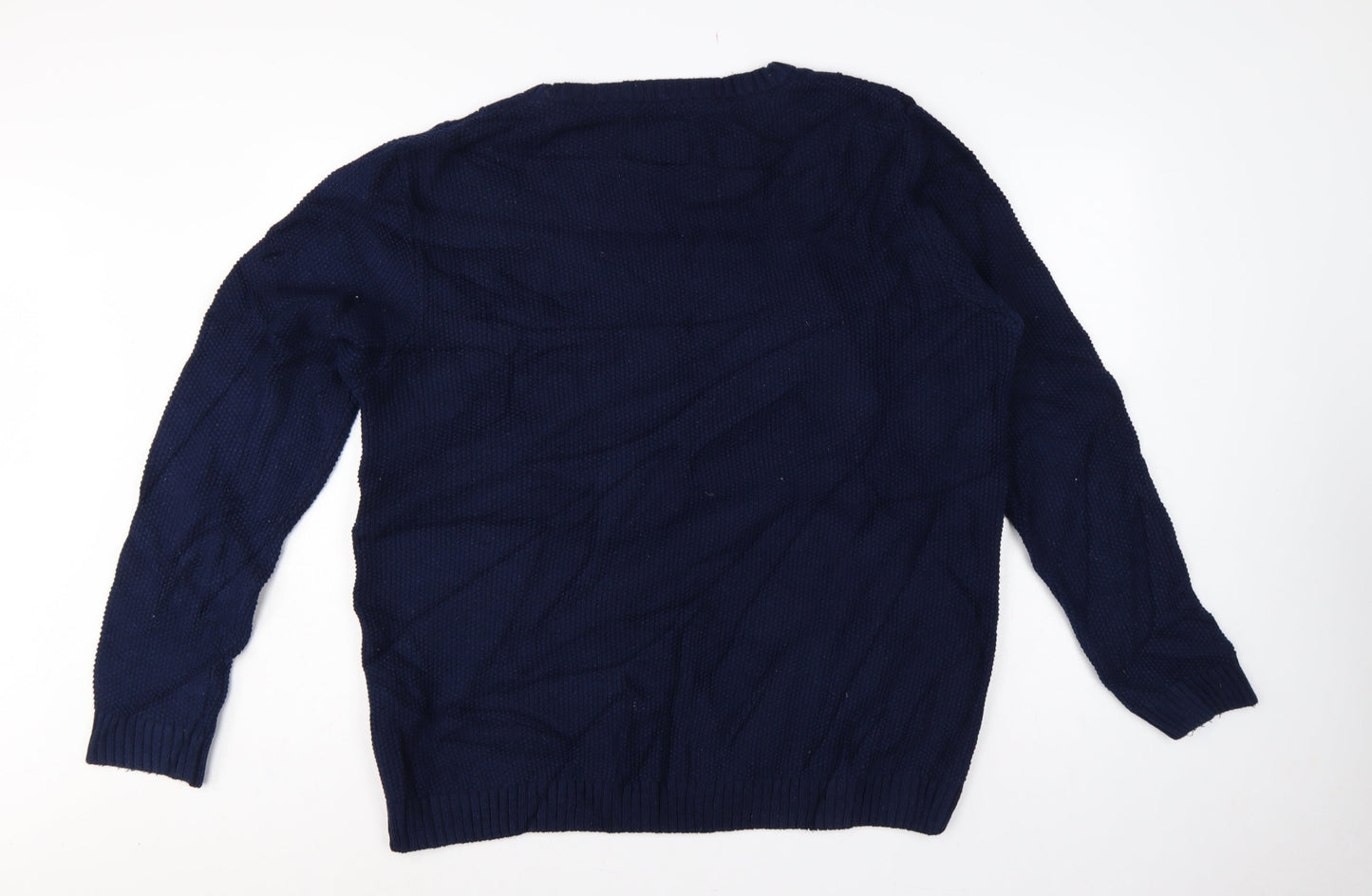 Weird Fish Men’s Navy 2XL Cable-Knit Crew Neck Cotton Blend Jumper