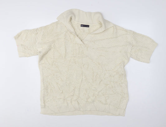 Marks & Spencer Women Ivory L Roll Neck Short Sleeve Cotton Knit Jumper