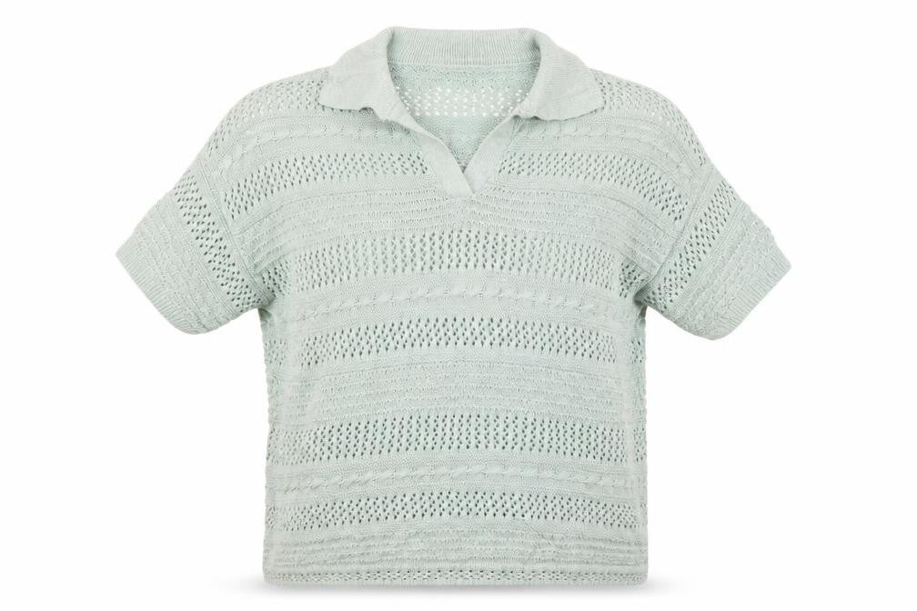 Joie Women’s Blue UK 20 Open Knit Collared Short Sleeve Jumper
