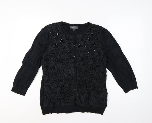 Per Una Women’s Black UK 14 Lace Beaded Button Cardigan 3/4 Sleeve
