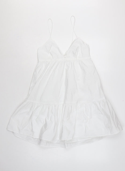 Zara Women White M Fit & Flare Strappy Backless Ruffle Mini Dress