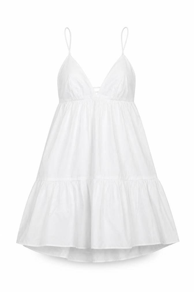 Zara Women White M Fit & Flare Strappy Backless Ruffle Mini Dress
