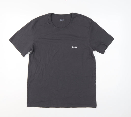 BOSS Mens Black L Logo Cotton Crew Neck Short Sleeve T-Shirt