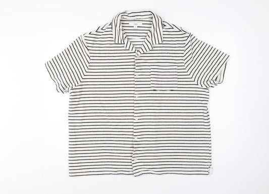 Marks and Spencer Women White Navy Striped Basic Cotton Terry Polo Shirt 2XL