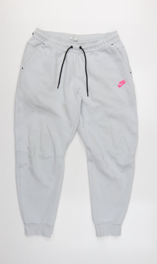 Nike Women Grey Pink Logo Tech Fleece Jogger Trousers L