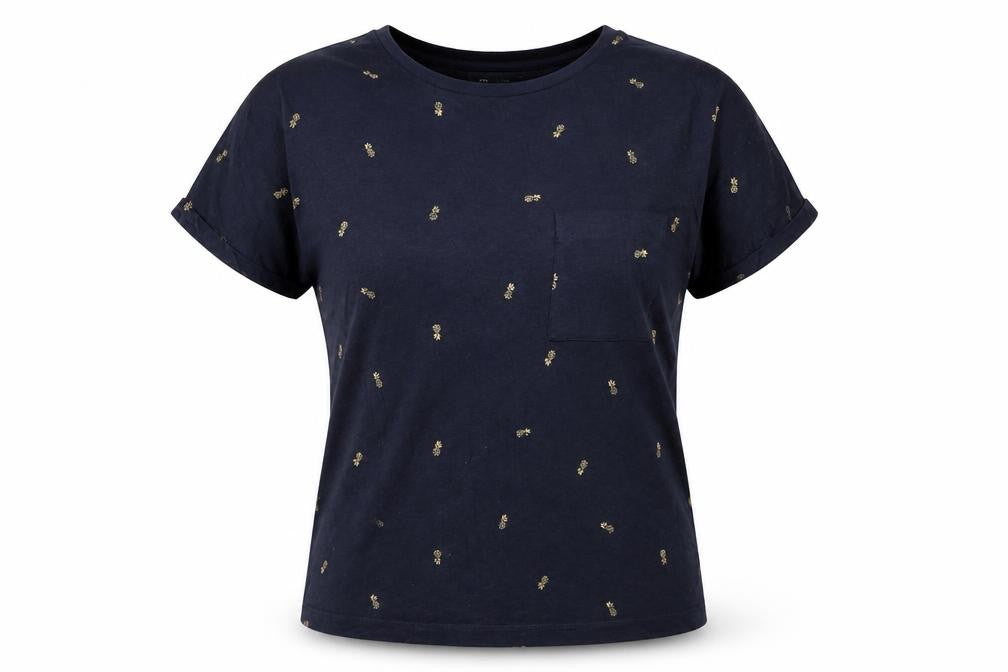 Marks & Spencer Women Blue Size 12 Pineapple Cotton Pocket T-Shirt