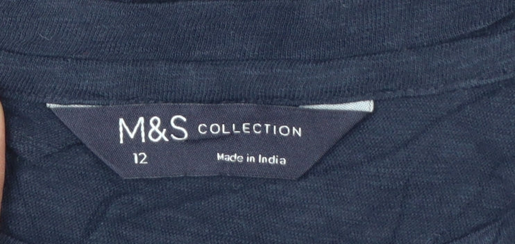 Marks and Spencer Women Blue Size 12 Pineapple Cotton Pocket T-Shirt