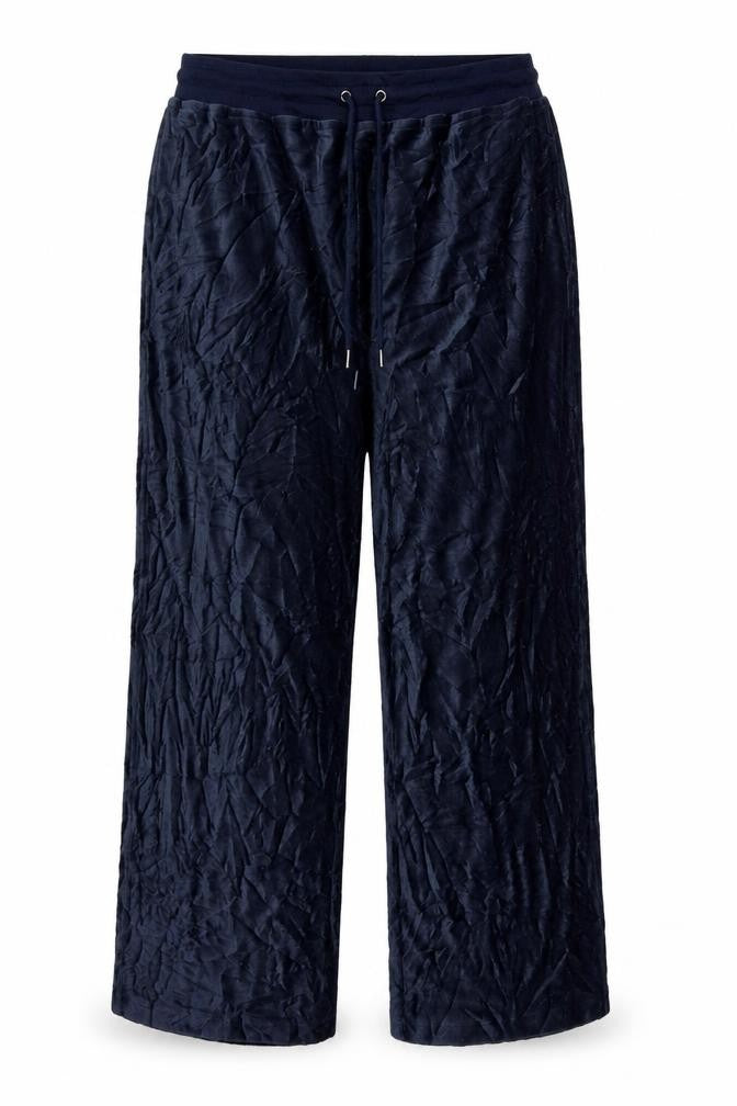 Marks & Spencer Womens Blue UK 16 Regular Crushed Velour Wide-Leg Drawstring Trousers