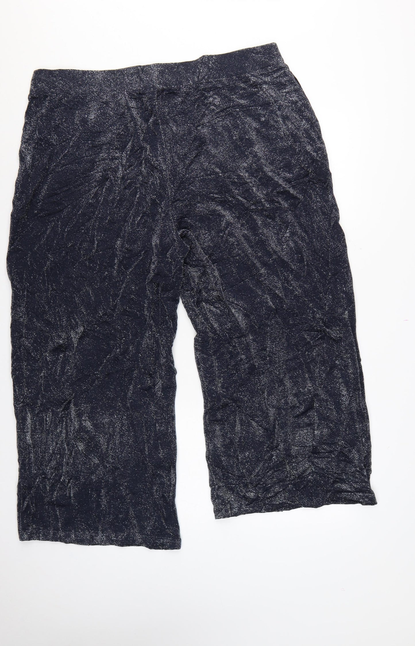 Marks & Spencer Womens Blue Glitter Wide-Leg Cropped Trousers UK 22 Regular