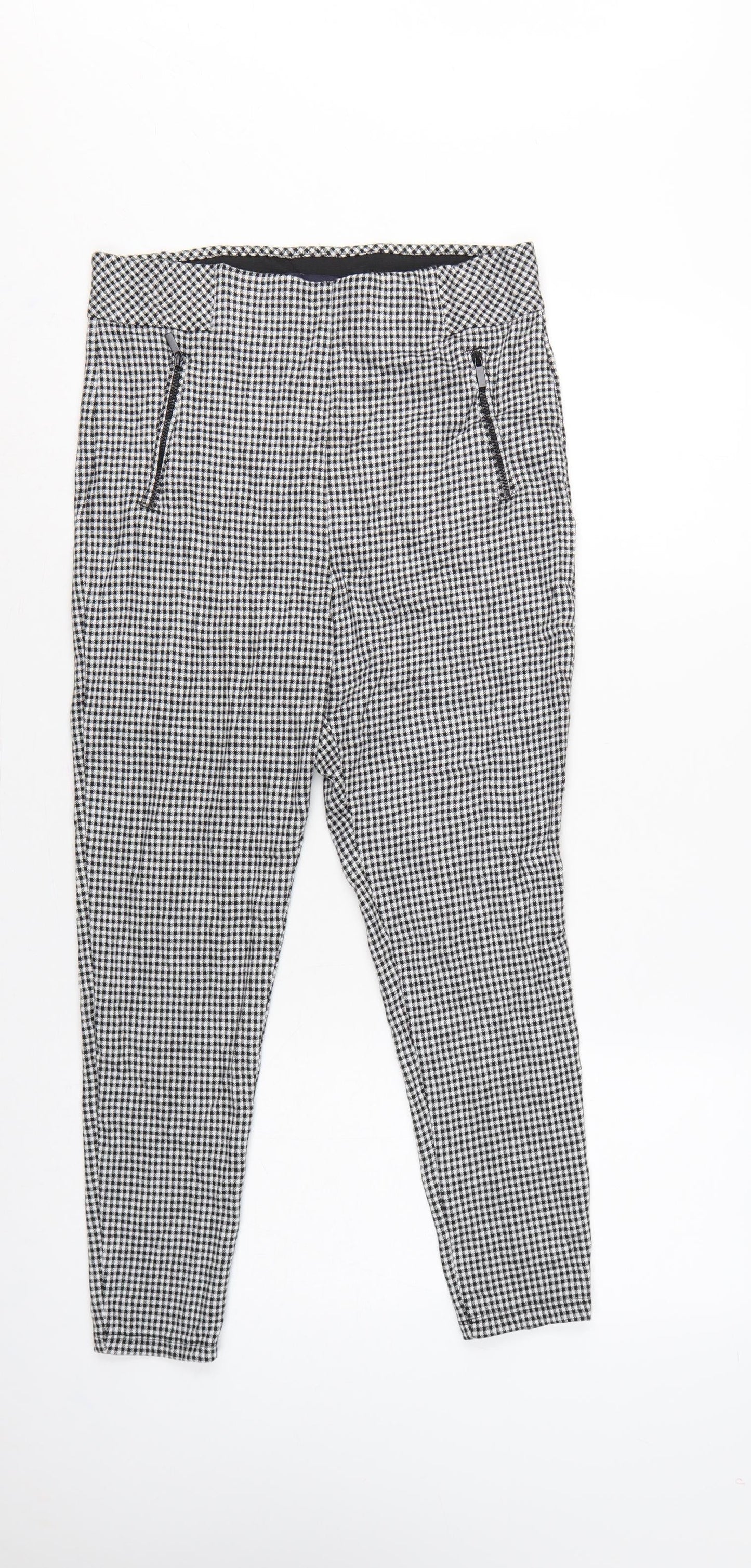 Marks and Spencer Women Black Check Zip Pocket Leggings UK 12 Short
