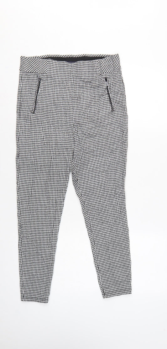 Marks and Spencer Women Black Check Zip Pocket Leggings UK 12 Short