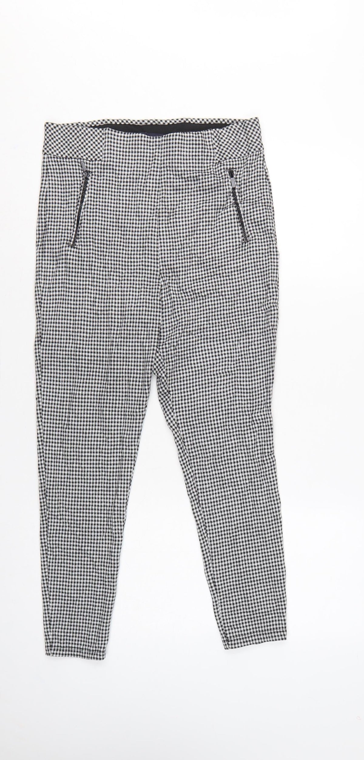 Marks & Spencer Women Black Check Zip Pocket Leggings UK 12 Short