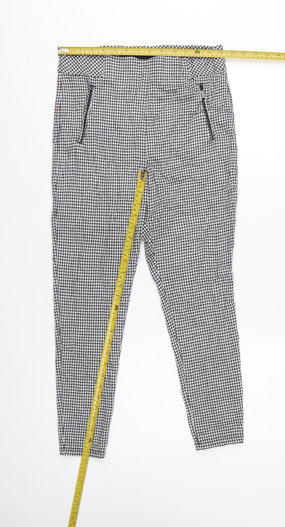 Marks & Spencer Women Black Check Zip Pocket Leggings UK 12 Short