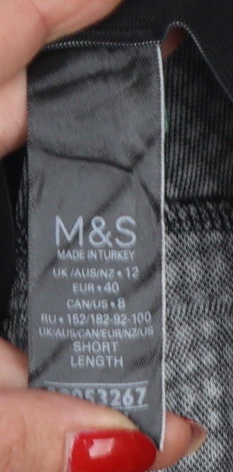 Marks & Spencer Women Black Check Zip Pocket Leggings UK 12 Short