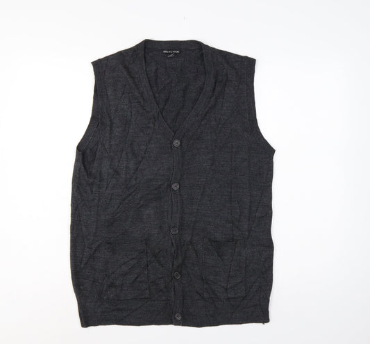 Selection Men’s Grey L Button V-Neck Sleeveless Knit Cardigan Vest