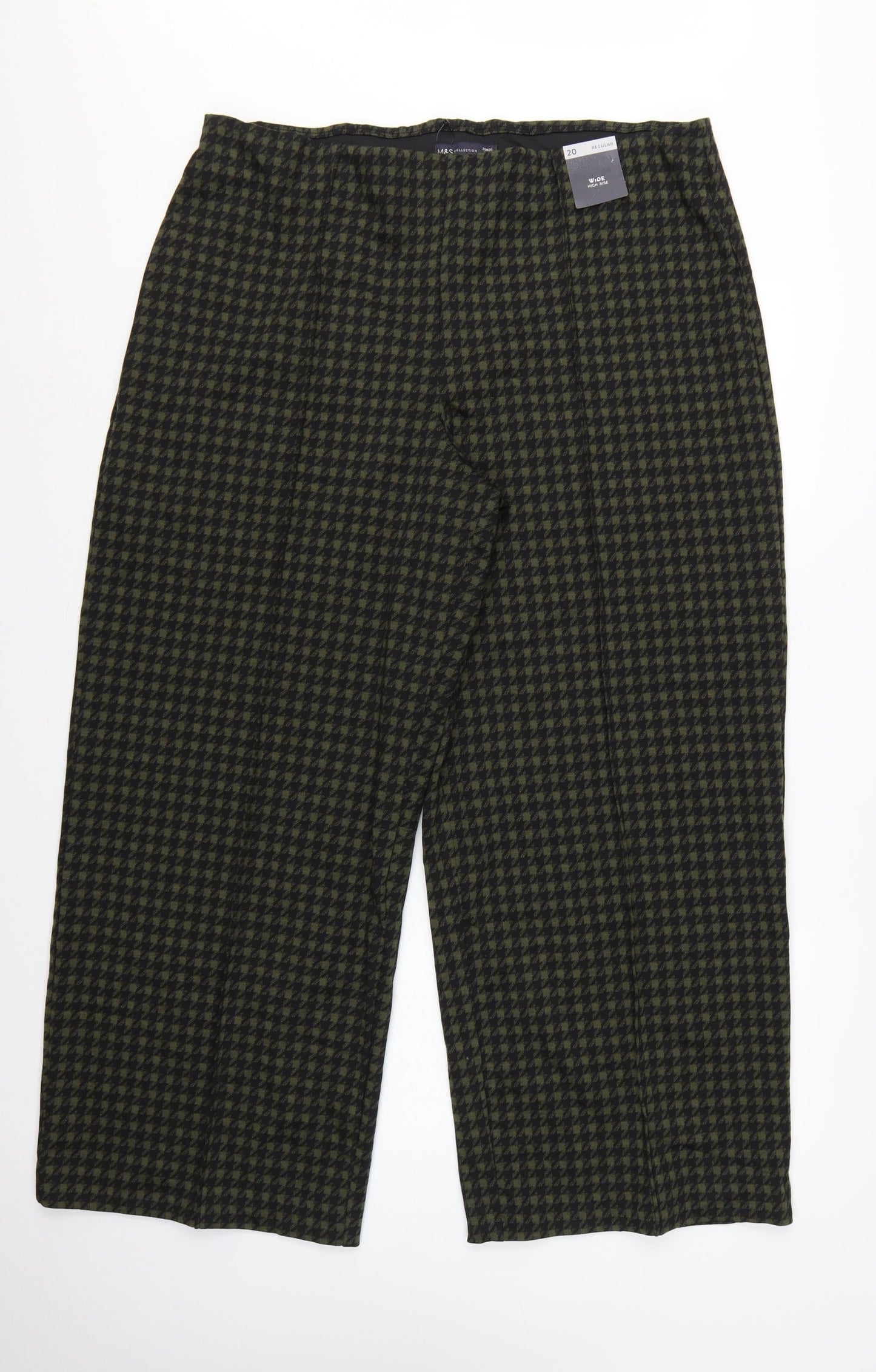 Marks & Spencer Women’s Green Black Size 20 High Rise Wide Leg Geometric Trousers