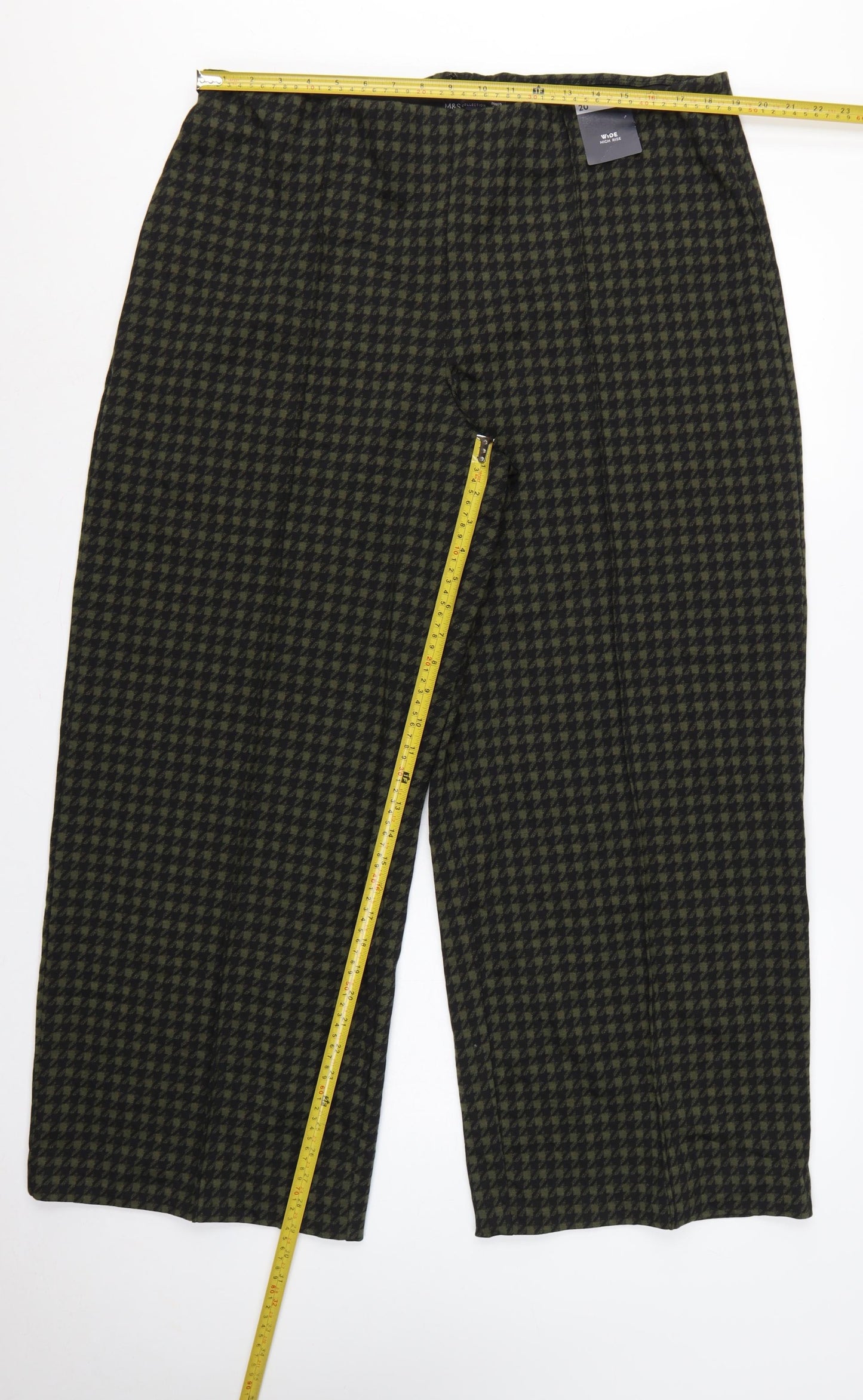 Marks & Spencer Women’s Green Black Size 20 High Rise Wide Leg Geometric Trousers