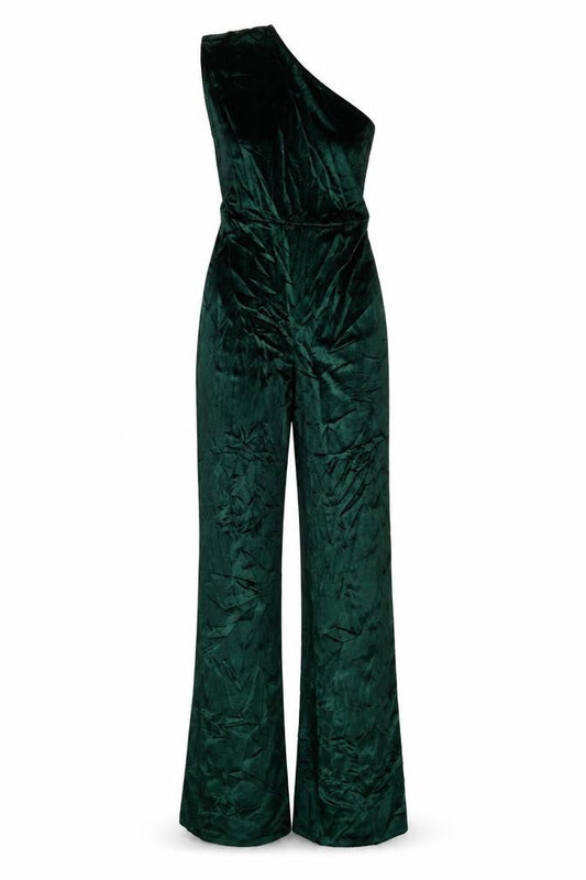 PRETTYLITTLETHING Women Green UK 6 One Shoulder Wide Leg Jumpsuit