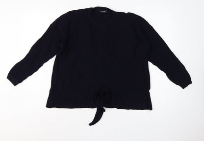 Additional front view of Autograph Women’s Navy UK 12 Rib Knit Tie Hem jumper