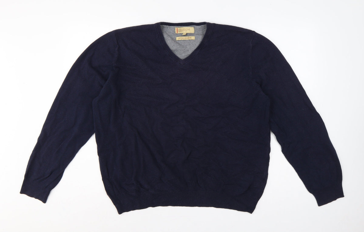 Marks & Spencer Men’s Blue XL V-Neck Cotton Cashmere Pullover Jumper