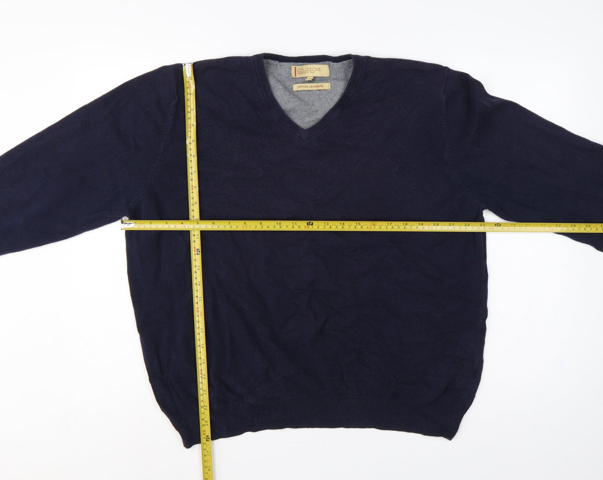 Marks & Spencer Men’s Blue XL V-Neck Cotton Cashmere Pullover Jumper