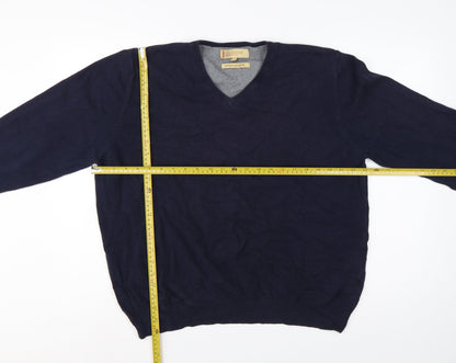 Marks & Spencer Men’s Blue XL V-Neck Cotton Cashmere Pullover Jumper