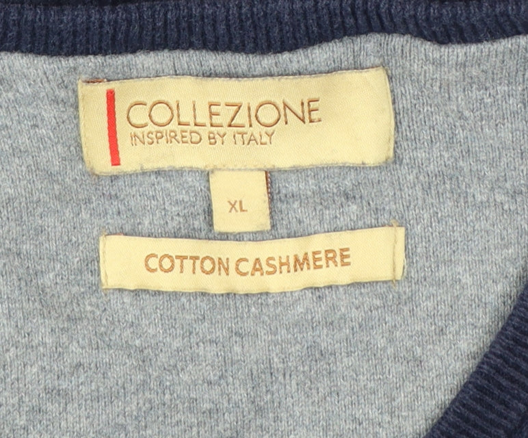 Marks & Spencer Men’s Blue XL V-Neck Cotton Cashmere Pullover Jumper