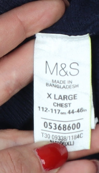 Marks & Spencer Men’s Blue XL V-Neck Cotton Cashmere Pullover Jumper