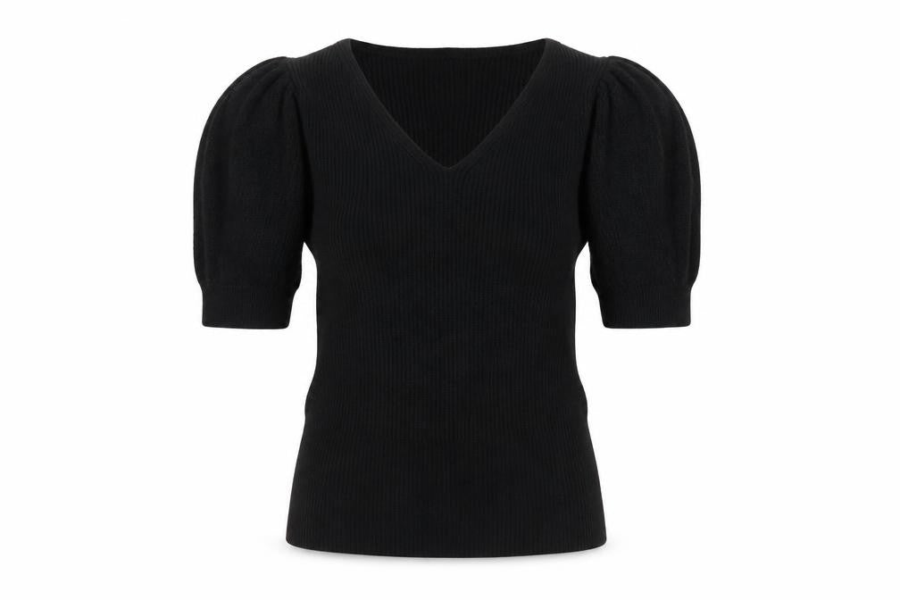 Marks & Spencer Collection Women’s Black UK 6 V-Neck Cable Knit Puff Sleeve Jumper
