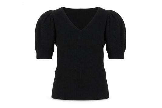 Marks & Spencer Collection Women’s Black UK 6 V-Neck Cable Knit Puff Sleeve Jumper