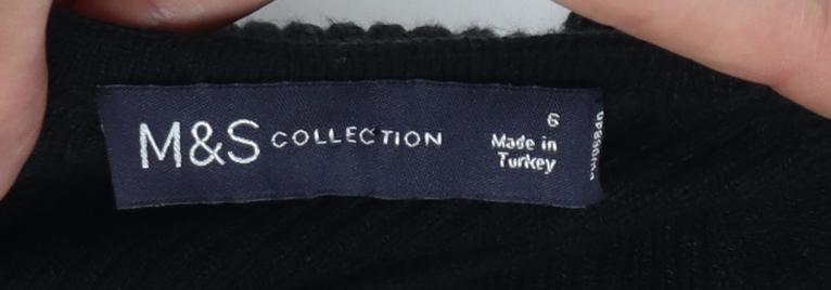 Marks & Spencer Collection Women’s Black UK 6 V-Neck Cable Knit Puff Sleeve Jumper
