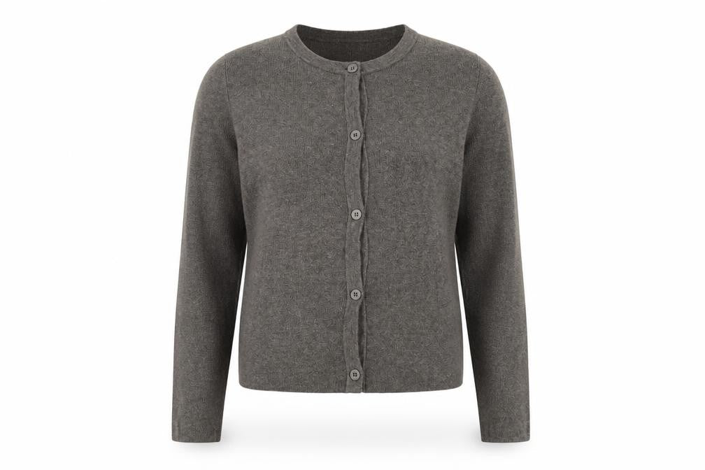 Zara Women Grey M Button Front Round Neck Knit Cardigan