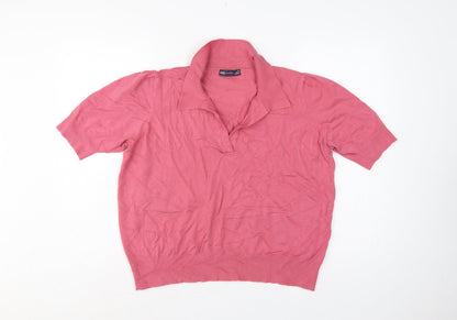 Marks & Spencer Womens Pink Size 20 Collared Short Sleeve Fine Knit Jumper