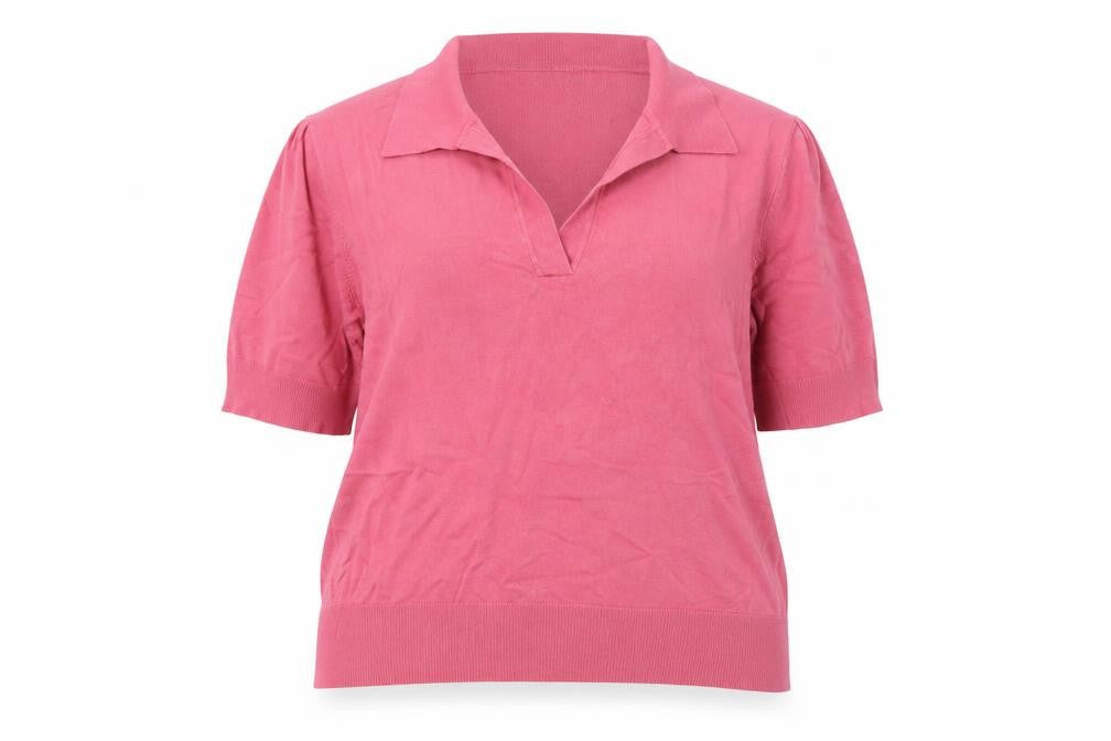 Marks & Spencer Womens Pink Size 20 Collared Short Sleeve Fine Knit Jumper