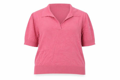 Marks & Spencer Womens Pink Size 20 Collared Short Sleeve Fine Knit Jumper