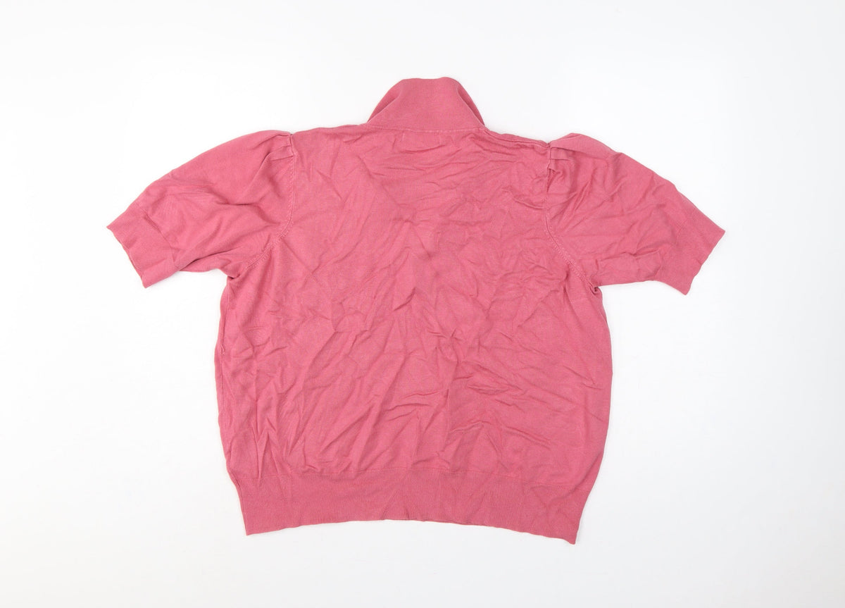 Marks & Spencer Womens Pink Size 20 Collared Short Sleeve Fine Knit Jumper