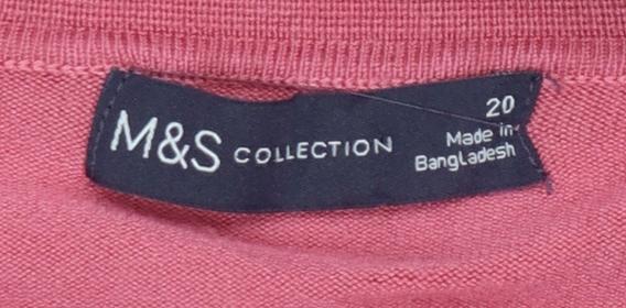 Marks & Spencer Womens Pink Size 20 Collared Short Sleeve Fine Knit Jumper