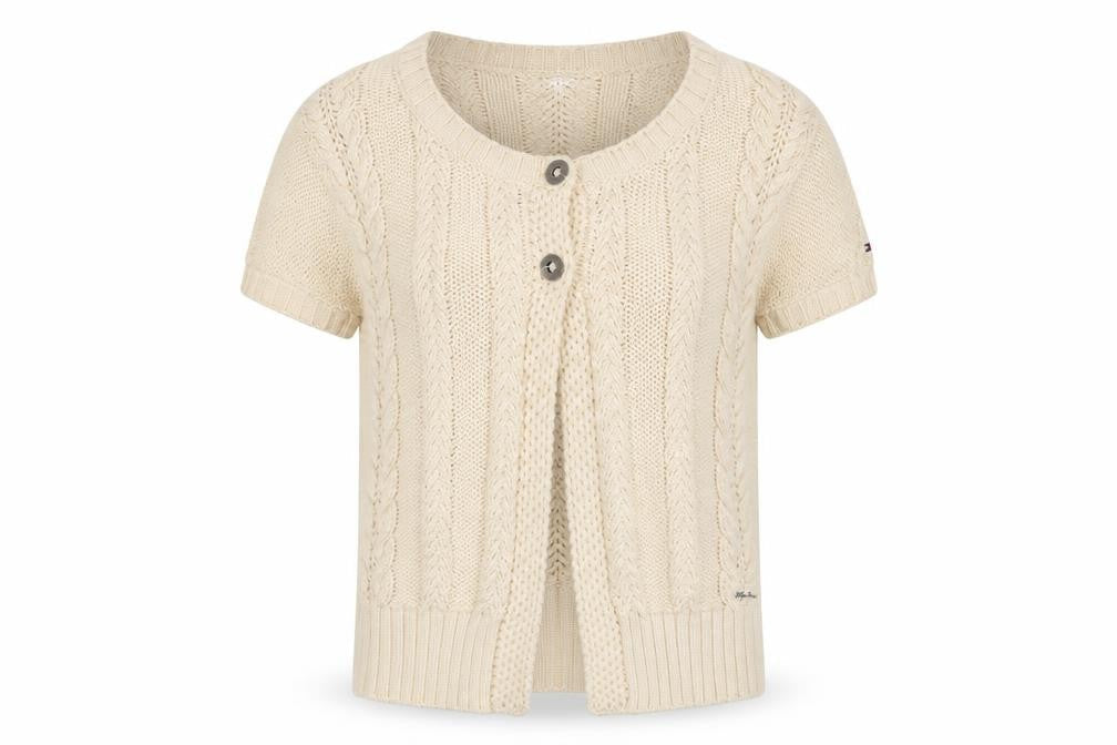 Hilfiger Denim Women Ivory XL Cable Knit Short Sleeve Cardigan