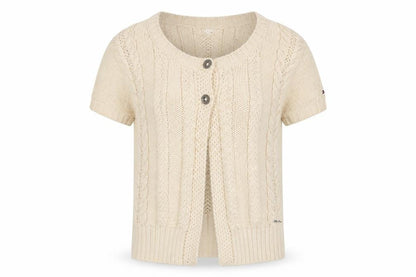 Front view of Hilfiger Denim Women Ivory XL Cable Knit Short Sleeve Cardigan