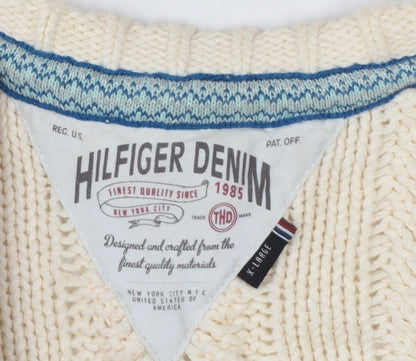 Brand and care label for Hilfiger Denim Women Ivory XL Cable Knit Short Sleeve Cardigan