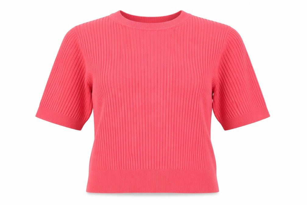 Marks & Spencer Women's Pink 14 Ribbed Short Sleeve Crew Neck Jumper