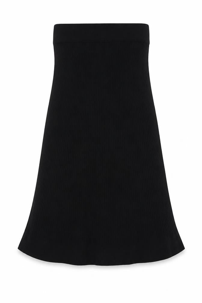Soyaconcept Women's Black S Ribbed Knit Flare Long Maxi Skirt