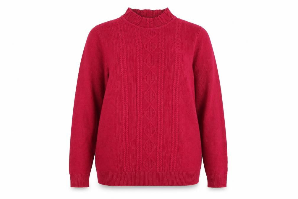Isle Essentials Women's Red Size 20 Cable Knit Roll Neck Jumper