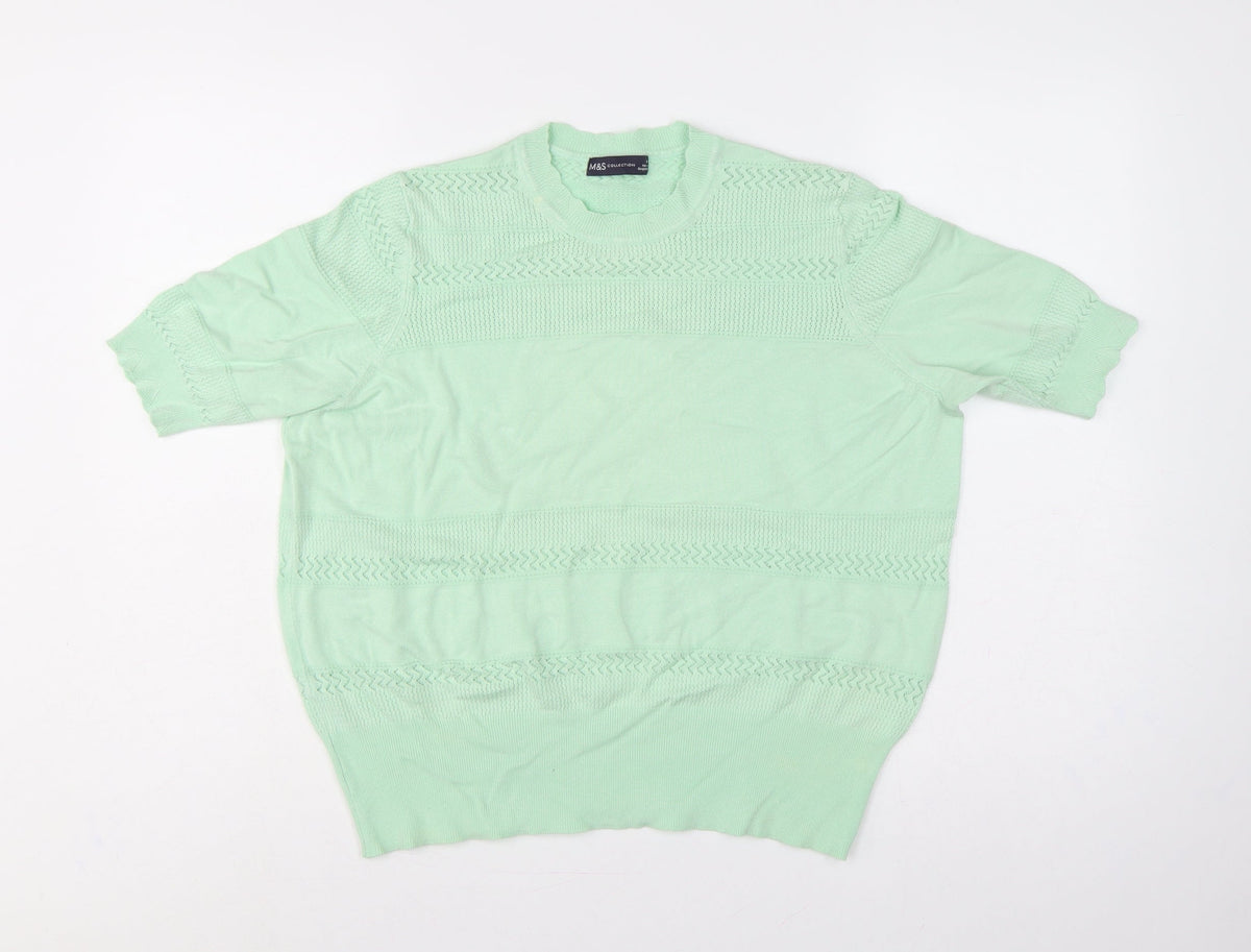 Marks & Spencer Women Green UK 18 Short Sleeve Knit Pullover Jumper
