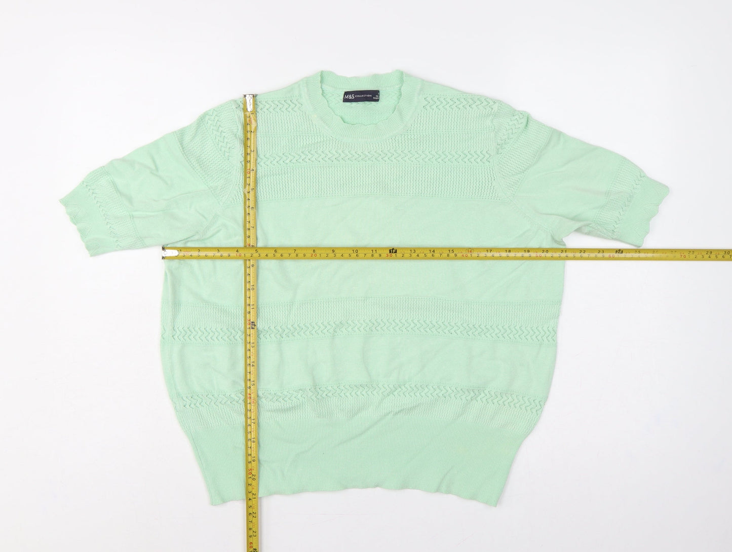 Marks & Spencer Women Green UK 18 Short Sleeve Knit Pullover Jumper
