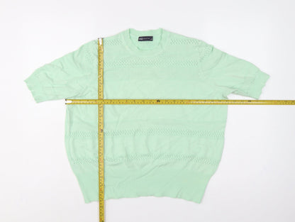 Marks & Spencer Women Green UK 18 Short Sleeve Knit Pullover Jumper